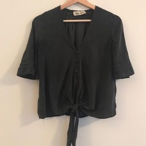 Bohemian tie-front v-neck blouse